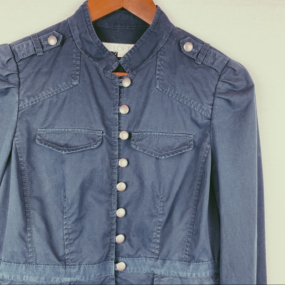 Loft Military Utility Button Ruffle Sleeve Jacket - Picture 3 of 10